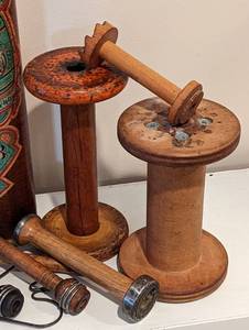 lot 77 image: VintageAntique Wood Bobbin Spools And More
