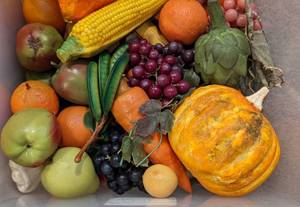 lot 254 image: Two Totes of Faux Fruit and Vegetables