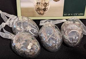 lot 270 image: Glass Egg Ornaments and Crystal Egg Paperweight