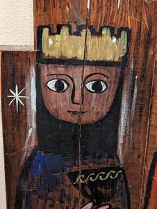 lot 277 image: Painted Three Wiseman  Wooden Wall Hanging