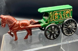 lot 206 image: Cast Iron Horse and Carriage U.S. Mail Figurines