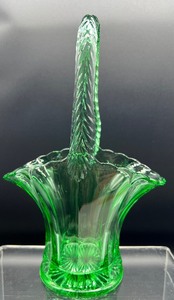 lot 204 image: Westmoreland Green Glass Bridal Basket and Petite Glass Basket