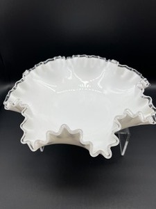 lot 376 image: Fenton Silver Crest Bowl, Mayo Bowl and Saucer, and Fenton Milk Glass Bowl