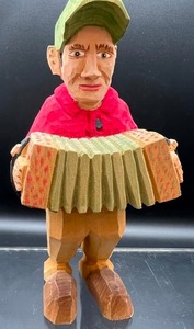 lot 395 image: Vintage Hand Carved Wood Accordion Figurines - 11 Pieces