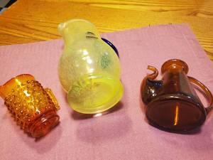 lot 1871 image: Lot of (3) Glass Table Vase Pitchers