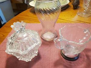 lot 1877 image: Lot of (3) Table Dcor - Vase, Sugar Bowl, Candy Dish