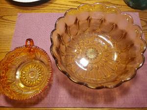 lot 1886 image: Lot of (2) Yellow Glass Glassware - Large Serving Bowl, Serving Cup