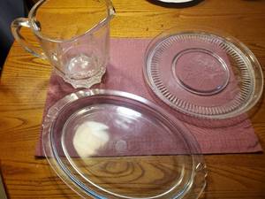 lot 1902 image: Lot of (3) Clear Glass Glassware - Serving Platter, Serving Plate, Pitcher
