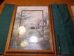 lot 1912 image: Artwork - Country Scene theme , Wood FrameSingle MatteGlass