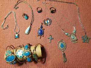 lot 1936 image: Lot of  Womens Jewelry - Necklaces, Pendants, Bracelets, Rings - TurquoiseLarimarLapis AzulShell