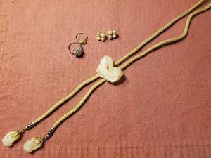lot 1938 image: Womens Jewelry - Crystal Boa, Pearl Earrings, Two Fashion Rings