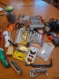 lot 1921 image: Lot of  Misc. Housewares - Scissors, Hex Wrenches, Flag Pole Wall Brackets, Misc. Hardware