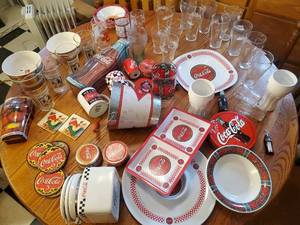 lot 1926 image: Lot of  50 Coca-Cola Collectibles - Glasses, Plates, Coasters, Bowls, Dcor