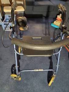 lot 1933 image: Mobility Lightweight Folding Rollator Walker with Adjustable Seat and Arms