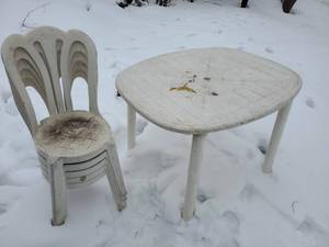 lot 1838 image: Plastic Patio Set - Table and Five Chairs
