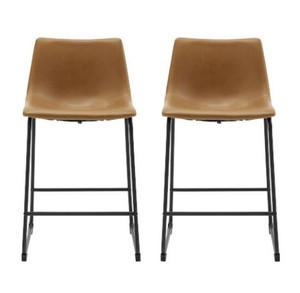 lot 43 image: Walker Edison Furniture Set of Two Whiskey Brown Faux Leather Counter Stools