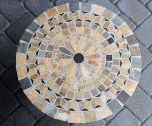 lot 61 image: Outdoor Interiors Round Sandstone Metal Outdoor Accent Table