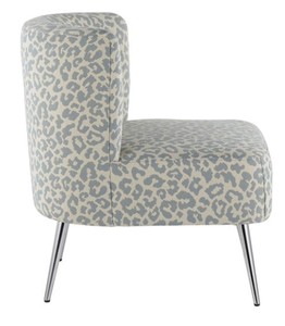 lot 63 image: LumiSource Fran Chrome and Blue Leopard Padded Slipper Chair