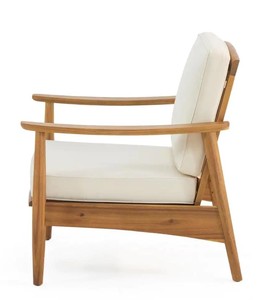 lot 66 image: Nobel House Set of Two Willowbrook Teak Brown Removable Cushions Wood Outdoor Lounge Chair with Beige Cushions