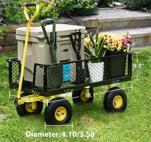 lot 59 image: VIVOHOME 1100 lbs. Capacity Mesh Steel Garden Cart in Black and Yellow with Removable Sides and Wheels