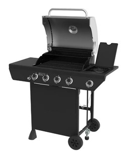 lot 76 image: Nexgrill 4-Burner Propane Gas Grill in Black with Side Burner and Stainless Steel Main Lid