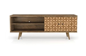 lot 82 image: Manhattan Comfort Liberty 63 in. Rustic Brown and 3D Brown Prints Composite TV Stand Fits TVs Up to 60 in. with Storage Doors
