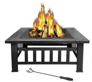 lot 85 image: HomGarden 32 in. Multipurpose Outdoor Patio Fire Pit with Spark Screen, Poker, BBQ Grill & Rain Cover