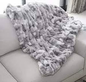 lot 25 image: Mon Chateau Luxury Collection Faux Fur Throw, Ruched Gray, Queen