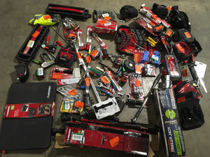 Mix lot of assorted small tools, husky and other brands, Customer returns