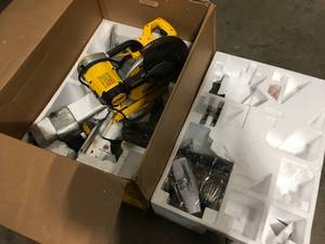 DEWALT 15 Amp Corded 12 in. Double Bevel Sliding Compound Miter Saw, Blade Wrench and Material Clamp, Open box, Review all pictures