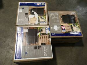 Suncast Elements Resin Outdoor Side Table With Storage, Lot of 3, Review all pictures