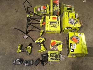 Mix lot of ryobi tools, power drills, batteries, etc. customer returns, Review all pictures