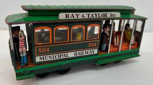Vintage Friction Drive Tin Litho Trolley Car With Bell Sounds