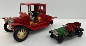 Two Vintage Tin Litho Friction Cars Both Work One Missing Tire