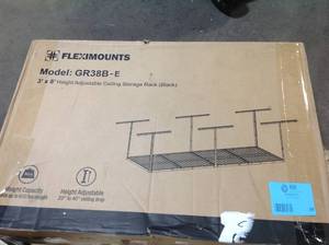 FLEXIMOUNTS Adjustable Height Overhead Ceiling Mount Garage Rack in Black (96 in. W x 36 in. D)