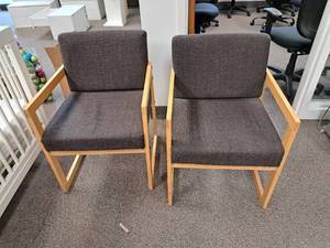 lot 150 image: Lot of (2) Fabric PaddedWood Lobby Arm Chairs