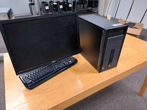 lot 77 image: HP ProDesk 400 Desktop Computer - PC, Dell 22 Monitor, Keyboard and Mouse
