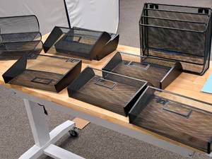 lot 766 image: Lot of (8) Metal Mesh Wall-MountDesk Office Paper Organizers