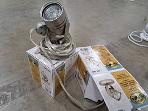 lot 821 image: Lot of (2) Hampton Bay Brushed Steel Slot Back Uplight (in box)