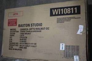 lot 438 image: Baxton Studio Danica Latte FabricDarm Walnut Dining Chair (in original box)
