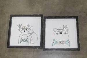 lot 577 image: Lot of (2) Raccoon and Bear theme Framed Paintings