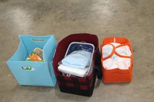 lot 581 image: Lot of (3) Misc. Baby Items with Soft-Side Storage Crates