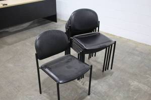 lot 362 image: Lot of (5) Black Leather PaddedMetal Stacking Conference Chairs