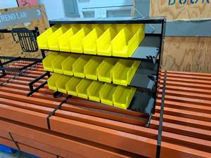 lot 41 image: Storage Rack with (21) Plastic Storage Bins
