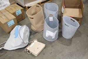 lot 632 image: Lot of (9) Baby Accessories - Cloth Bags, Cloth Storage Cans