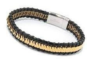 Invicta Jewelry Mens Stainless Steel & Leather Bracelet Rosetone  Large