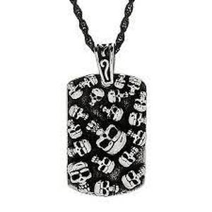 Invicta Jewelry Stainless Steel Skull Inlay Dog Tag Pendant w 24 Rope Chain