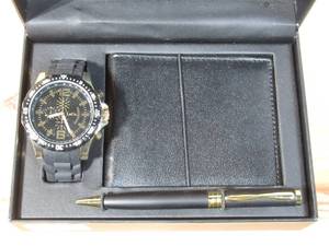 L&Co. Watch Mens Gift Set with Wallet And Pen  Matte Black