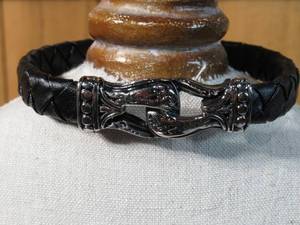 Invicta Jewelry Mens 8.5 Stainless Steel & Braided Leather Bracelet