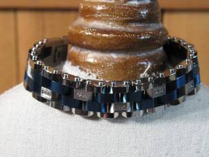 Invicta Jewlery Stainless Steel and Cubic Zirconia Link Bracelet SilvertoneBlue 8.5